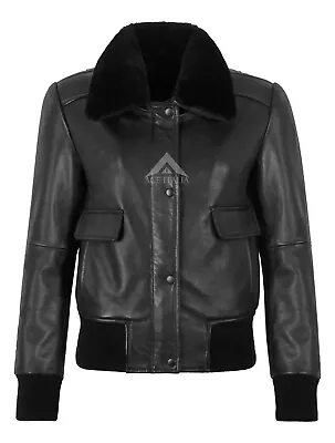 Buy Women's Bomber Jacket Sheepskin Collar B3 RAF Short Body Lambskin Leather Jacket • 104£