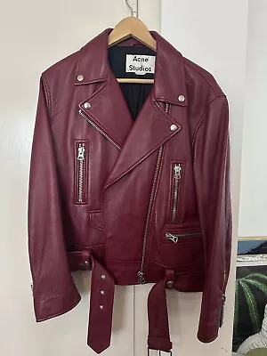 Buy Acne Red Leather Women’s Medium Merlyn Main Jacket Red Berry 38 / 8 US • 944.99£