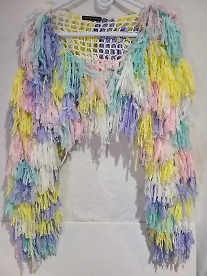 Buy Hot&Delicious Multi-coloured Shaggy Wooly Ribbon Cardigan Jacket Size S Crop • 24.57£