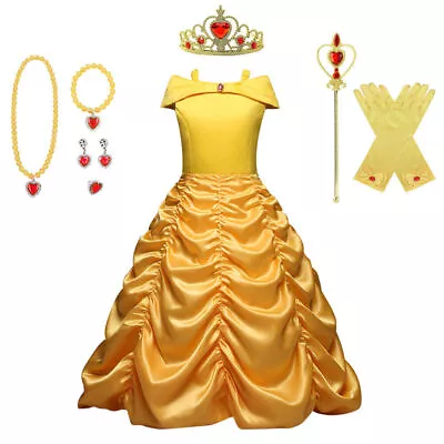 Buy Child Girl Beauty And The Beast Fancy Dress Belle Princess Party Cosplay Clothes • 28.29£