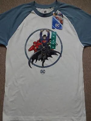 Buy New DC Justice League Mens T Shirt Size Medium White Blue/Grey Sleeves • 3.99£