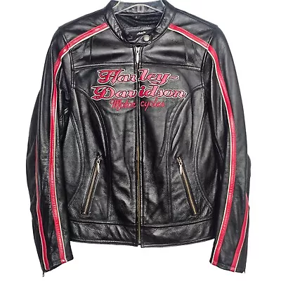 Buy Harley Davidson Black & Red Leather Vented Jacket, Reflective Piping, EUC, SzLg • 168.90£