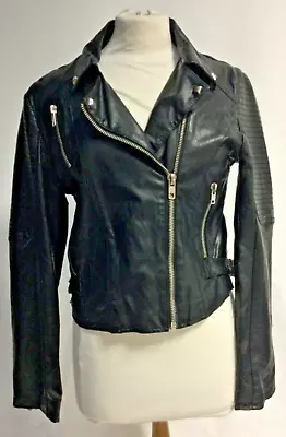 Buy Out Of Gas Ladies Black Faux Leather Biker Jacket UK Size 12 Women's Clothing • 18.99£