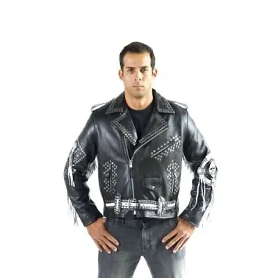 Buy Osx New Men Black Devil White Skull Brando Cowhide Biker Leather Rock Jacket • 159.99£