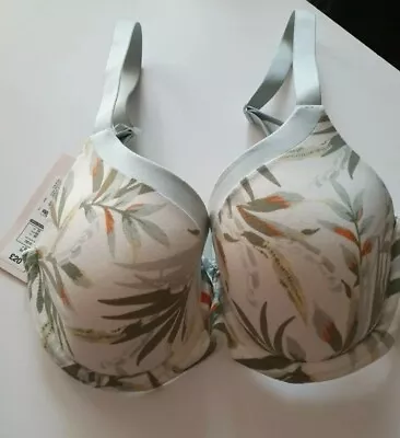 Buy M&S Green Ivory Leaf Print Topical Padded Underwired T-shirt Bra UK 30DD • 14.99£