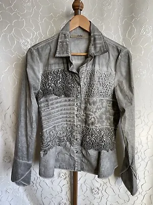 Buy Bottega Elisa Cavaletti Shirt Blouse Gray Garment Dyed Acid Washed Button Up M • 27.86£