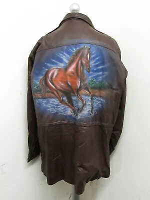 Buy Vintage Men's/Unisex Custom Painted Mustang Leather Jacket XL • 95£
