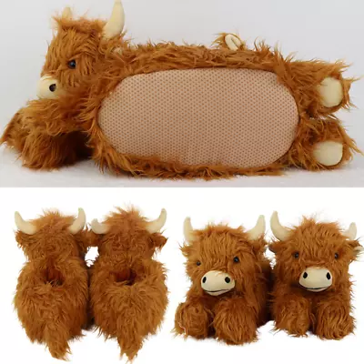 Buy Indoor Xmas Gift Cute Highland Cow Slippers With Soft Plush • 23.82£