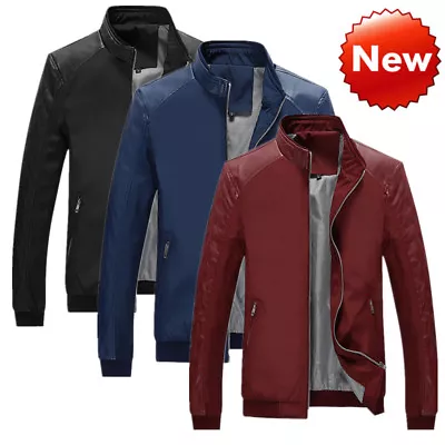 Buy 2023 Men's PU-Leather Stitching Coat Jacket Biker Casual Slim Fit Jacket • 23.98£