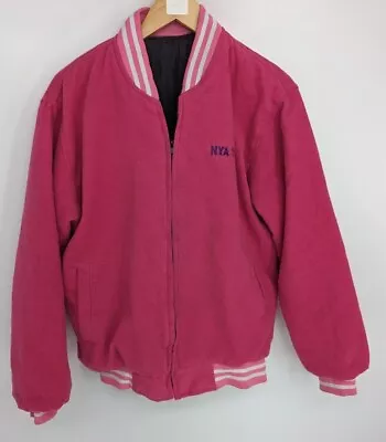 Buy Retro Ladies NYA Pink Varsity Jacket Size Small - Medium • 1.99£