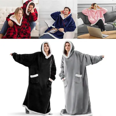 Buy Oversized Blanket Hoodie Sherpa Lined Fleece Long Hooded Snuggle Thick Jumper • 16.95£