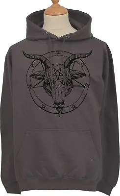 Buy Unisex Dark Grey Hoodie Baphomet Pentagram Satantic Occult Church Of Satan Goth • 36.50£