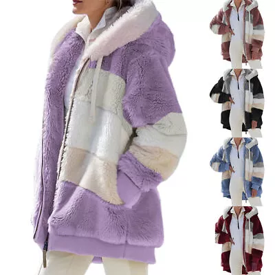 Buy Women Warm Fleece Fluffy Hooded Coat Winter Thick Furry Jacket Outwear Overcoat • 18.95£