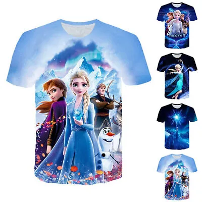Buy Girls Princess Frozen Elsa Anna T-Shirt Blouse Tops Casual Summer Cosplay Tee) • 5.89£