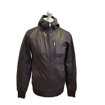 Buy Cedarwood State Brown Faux Leather Hooded Jacket Uk Men's S Eu 46 G239 • 39.99£