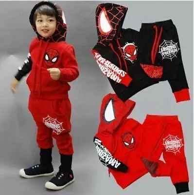 Buy Kid Boys Spiderman Hoodie Sweatshirt Tops Pants Clothes Tracksuit Outfit Sets • 14.82£