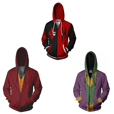 Buy Men's Suicide Squad Harley Quinn Joker 3D Printed Zipper Hoodie Jacket Cosplay • 31.97£
