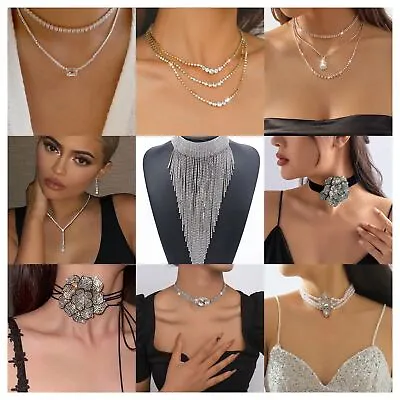 Buy Rhinestone Necklace Set Choker Diamante Party Xmas Necklace Bib Collar Necklace • 6.49£