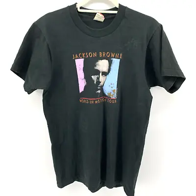 Buy Jackson Browne  Medium World In Motion Tour 1989 Vintage Autographed T-shirt • 35.52£