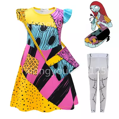 Buy Kids Girls Nightmare Before Christmas Sally Costume Halloween Party Fancy Dress • 13.77£