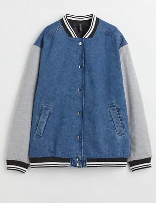 Buy H&M Varsity Bomber Denim Jacket Uni Xs S M Zara Oversize • 5.99£