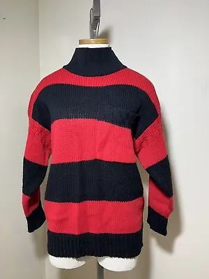 Buy Vintage 1980s Sweater Bumble Bee Striped Red Black Stranger Things Sam & Max • 28.32£