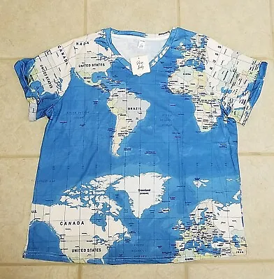 Buy Pixie Lady (Zulily)  Map Of The World  Tee ~ Size 2X ~ Blue • 14.19£