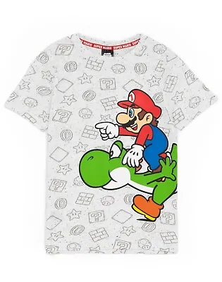 Buy Nintendo Super Mario And Yoshi Boy's Kids Grey Character T-Shirt Top • 13.95£