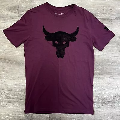 Buy Under Armour Project Rock Burgundy T Shirt Size S • 18£