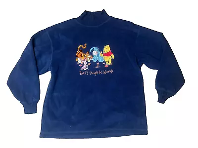 Buy Vintage Disney Winnie The Pooh Pullover Fleece Mock Neck Embroidered Blue Small • 24.12£