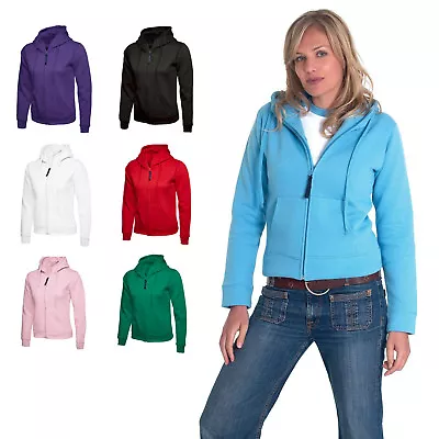 Buy Ladies Fitted Zip Up Hoodie Sweatshirt Size 8 To 20 WOMENS HOODED PLAIN HOODIES • 19.95£