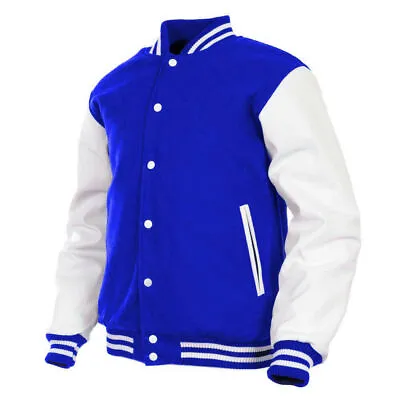 Buy Men Varsity Jacket Letterman Outdoor Winter Bomber Jacket Wool + Leather • 54.99£