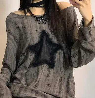 Buy 2000s Mall Goth Shirts Y2k Aesthetic Clothes Women Graphic Print Loose Emo Girle • 21.43£