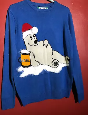 Buy Christmas Jumper Blue Size M Polar Bear Making Merry Noel Christmas  Jumper Day • 8.99£
