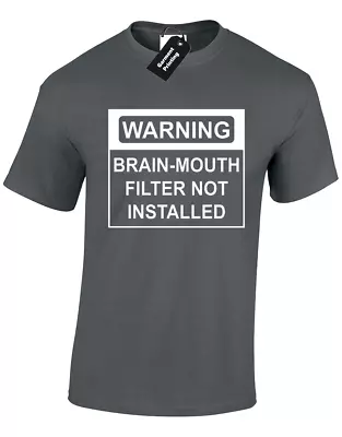 Buy Warning Brain Mouth Filter Mens T Shirt Novelty Caution Slogan Tourettes Humour • 7.99£