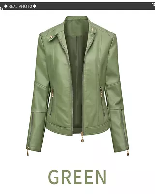 Buy Women's Faux Leather Motorcycle Slim Fit Designer Biker Jacket Ladies Tops Coats • 32.40£