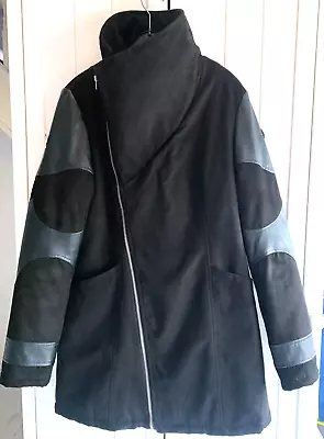 Buy Restyle Moon Paneled Coat Alternative Goth Jacket Black Leather Suede Warm • 49.99£