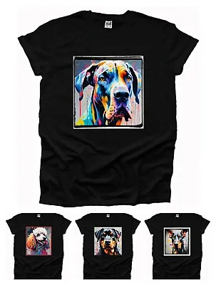 Buy Rottweiler Doberman Poodle Great Dane Cute Painting Mens Tshirt Woman Unisex UK • 9.99£