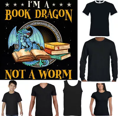 Buy BOOK DRAGON T-SHIRT Worm Reading Book English Teacher Author Harry Potter Day • 8.99£