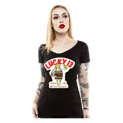 Buy Lucky 13 Insured Ladies Moto Motorcycle Motorbike Casual T-Shirt Black • 30.50£
