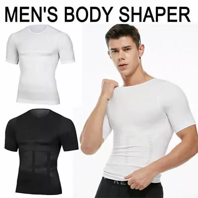 Buy Men's Compression T-Shirt Slimming Body Shaper Vest Slim Chest Belly Waist Boobs • 6.99£