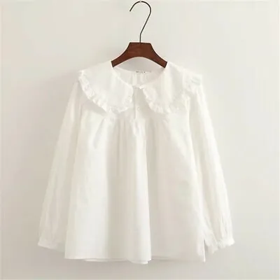 Buy Peter Pan Collar T Shirt Women Girl Cute T Shirt Ruffle Frill Top Lolita Vintage • 22.79£