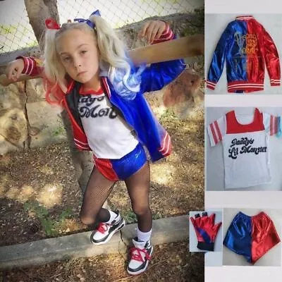 Buy Halloween Girls Costume Suicide Squad Harley Quinn Kids Cosplay Fancy Dress UK • 14.33£