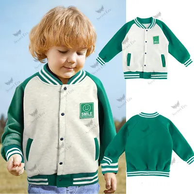 Buy Kids Boys Girls 100% Cotton Embroidery Baseball Jacket Top Jacket Windbreaker UK • 9.99£