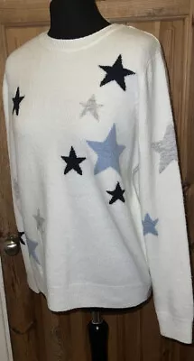 Buy F&F Size 12 Jumper Star Print White Grey Blue Womens Ladies Knit Soft Christmas • 16.99£