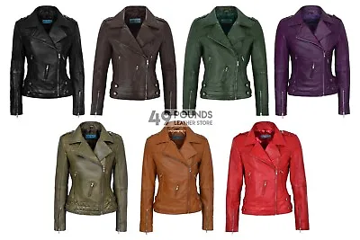 Buy Ladies Real Leather Jacket Designer Fashion Biker Classic Style Lambskin Jacket • 44.10£