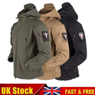 Buy Mens Waterproof Soft Shell Jacket Tactical Hoodie Winter Warm Military Coats UK • 23.22£
