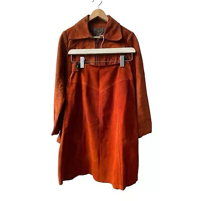 Buy Vintage Suede Set Orange Jacket + Skirt Ladies Size 10UK • 59.99£