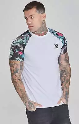 Buy SikSilk Men's Raglan Muscle Fit T-Shirt Tee Tropical White • 35£
