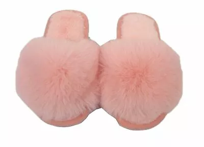 Buy Kids Girls Furry Fluffy Open Toe Sliders Slippers Mules Flip Flops Shoes Sizes. • 5.99£